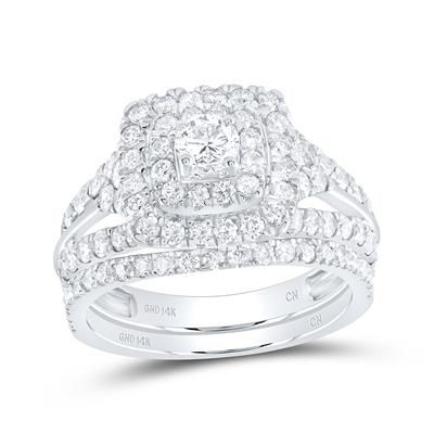 14k White Gold Round Diamond Halo Bridal Set 1-7/8 Cttw (Certified)