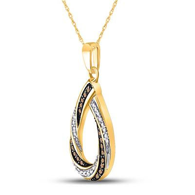 10k Yellow Gold Brown Diamond Teardrop Stripe Pendant 1/4 Cttw