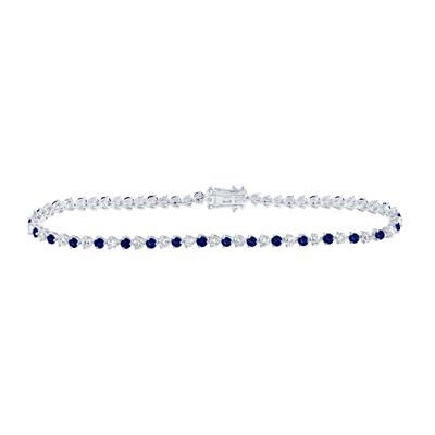 14k White Gold Round Blue Sapphire Diamond Tennis Bracelet 3-1/5 Cttw