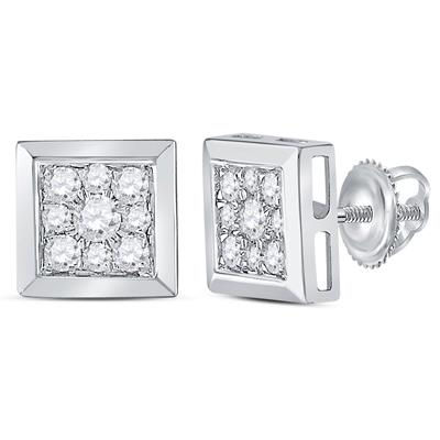 14kt White Gold Round Diamond Square Cluster Stud Earrings 1/2 Cttw