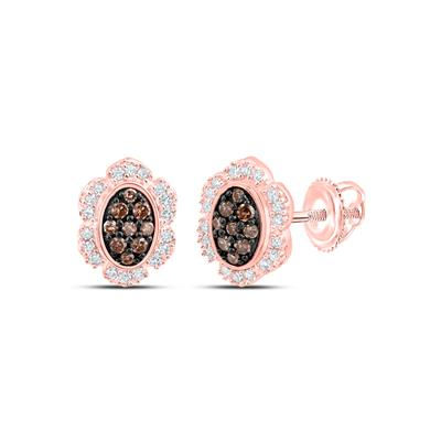 10k Rose Gold Round Brown Diamond Oval Earrings 1/5 Cttw