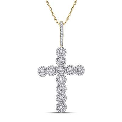 10k Yellow Gold Round Diamond Cross Charm Pendant 1-1/2 Cttw