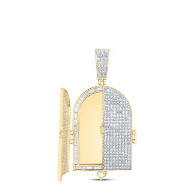 10k Yellow Gold Round Diamond Tomb Doors Memory Charm Pendant 3-3/4 Cttw