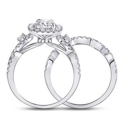 14k White Gold Round Diamond Halo Bridal Set 1-3/4 Cttw (Certified)