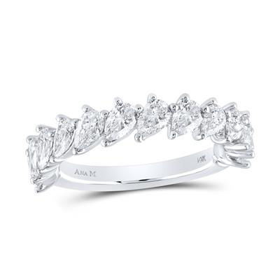 14k White Gold Pear Diamond Single Row Band Ring 1-7/8 Cttw