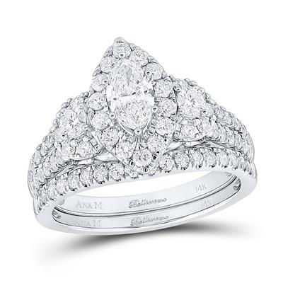 14k White Gold Marquise Diamond Bridal Set 1-1/2 Cttw (Certified)