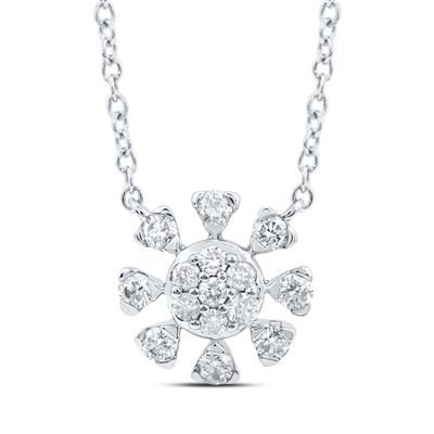 14k White Gold Round Diamond 18-inch Cluster Necklace 1/3 Cttw