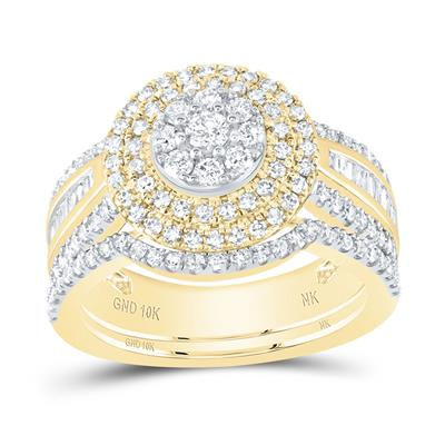 10k Yellow Gold Round Diamond Cluster Bridal Set 1-1/4 Cttw