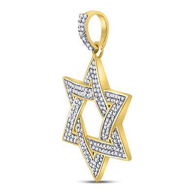10k Yellow Gold Round Diamond Magen Star of David Pendant 1/2 Ctw