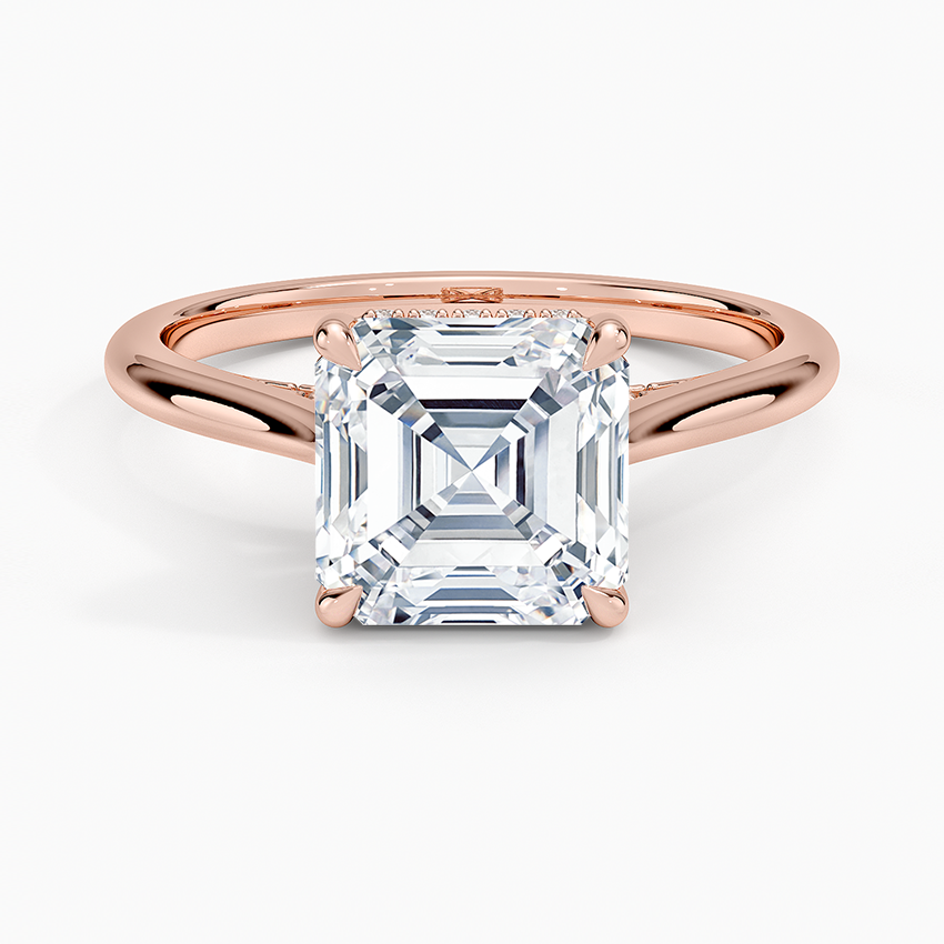 Summer - 14k Asscher Cut Solitaire with Hidden Halo and Studded Bridge