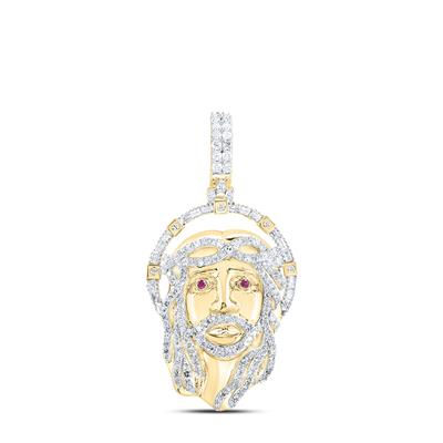 10k Yellow Gold Round Diamond Ruby Jesus Face Charm Pendant 1 Cttw