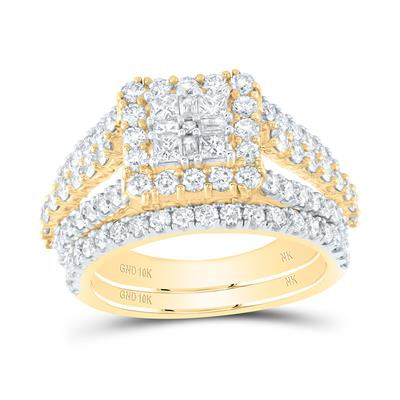 10k Yellow Gold Princess Diamond Square Bridal Set 2 Cttw