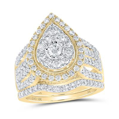 10k Yellow Gold Round Diamond Teardrop Bridal Set 1-1/2 Cttw