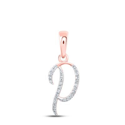 10k Rose Gold Round Diamond P Initial Letter Pendant 1/12 Cttw