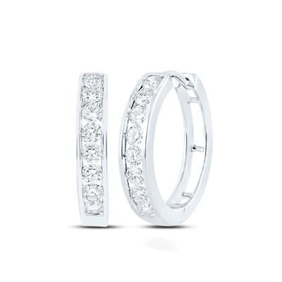10k White Gold Round Diamond Timeless Hoop Earrings 1 Cttw
