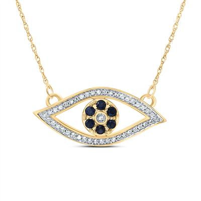 1/6 CTW-DIA CN 1/4CTW-RD-BS NAT GEM EVIL EYE NECKLACE(18 INCH)