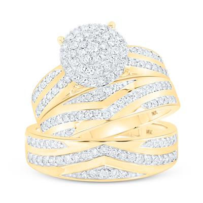 10k Yellow Gold Round Diamond Matching Wedding Ring Set 1-1/5 Cttw