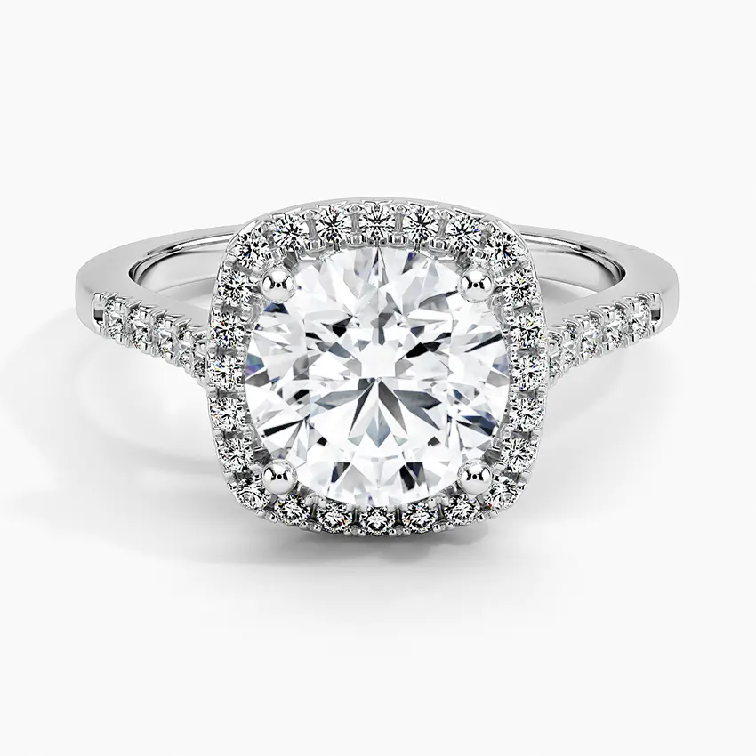 Miniatura: Reneé - 14k Round Center with Halo and Pavé Band