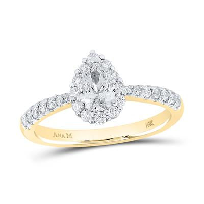 14k Yellow Gold Pear Diamond Halo Engagement Ring 7/8 Cttw (Certified)