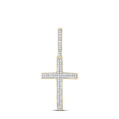 10k Yellow Gold Round Diamond Cross Charm Pendant 1/3 Cttw