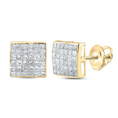 14k Yellow Gold Princess Diamond Square Cluster Earrings 2 Cttw