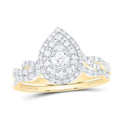 1/2CTW-DIA CN PEAR DOUBLE HALO BRIDAL SET
