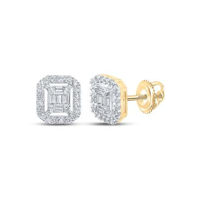 10k Yellow Gold Baguette Diamond Cluster Earrings 1/4 Cttw