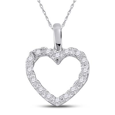 14k White Gold Round Diamond Heart Pendant 1/10 Cttw