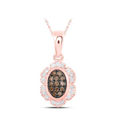 10k Rose Gold Round Brown Diamond Oval Pendant 1/5 Cttw