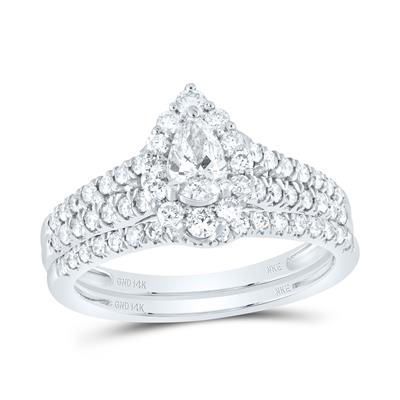 14k White Gold Pear Diamond Halo Bridal Set 1 Cttw (Certified)