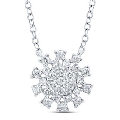 14k White Gold Round Diamond 18-inch Cluster Necklace 1/5 Cttw
