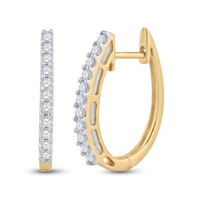 14k Yellow Gold Round Diamond Hoop Earrings 1/4 Cttw