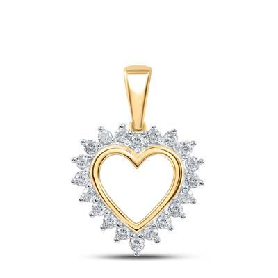 10k Yellow Gold Round Diamond Heart Pendant 1/5 Cttw