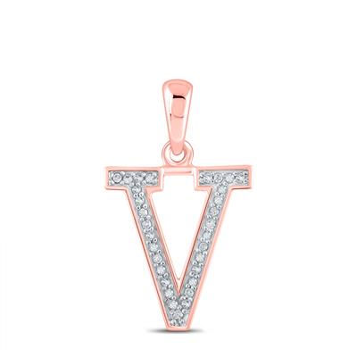 10k Rose Gold Round Diamond Initial V Letter Pendant 1/20 Cttw