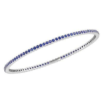 18k White Gold Round Blue Sapphire Single Row Bangle Bracelet 3 Cttw