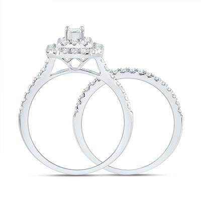 1CTW-DIA ANA M EMERALD DOUBLE HALO FASHION BRIDAL SET
