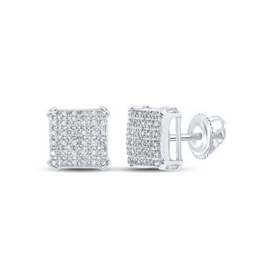10k White Gold Round Diamond Square Earrings 1/5 Cttw
