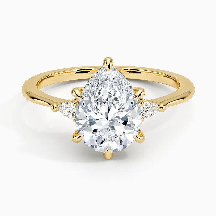 Thumbnail: Annabella - 14k Three Stone Ring with Pear Shaped Center