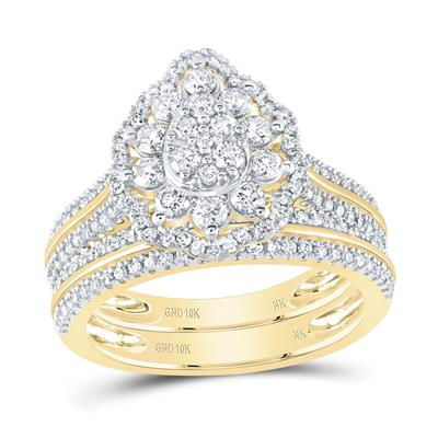 10k Yellow Gold Round Diamond Teardrop Bridal Set 1 Cttw