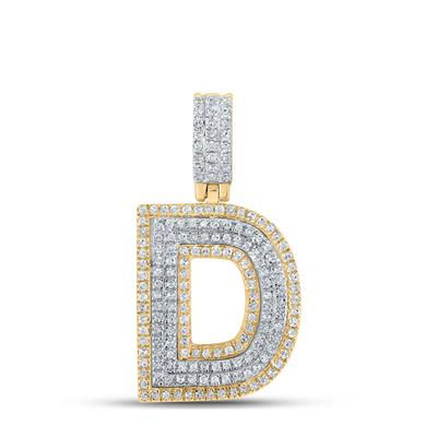 10k Two-tone Gold Round Diamond D Initial Letter Pendant 1/2 Cttw