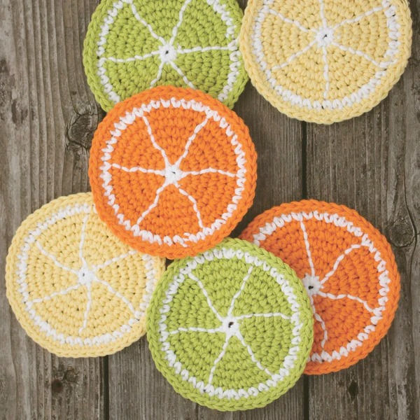 citrus themed crochet coasters