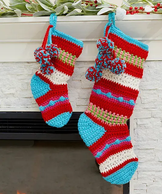 bright pom pom crochet stocking