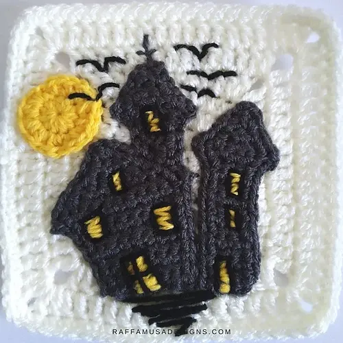 haunted house crochet granny square