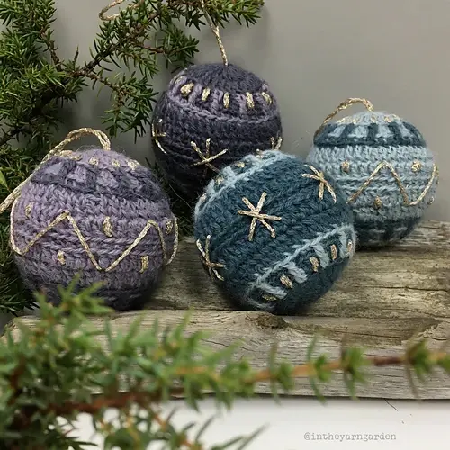 crochet ornament with gold accents