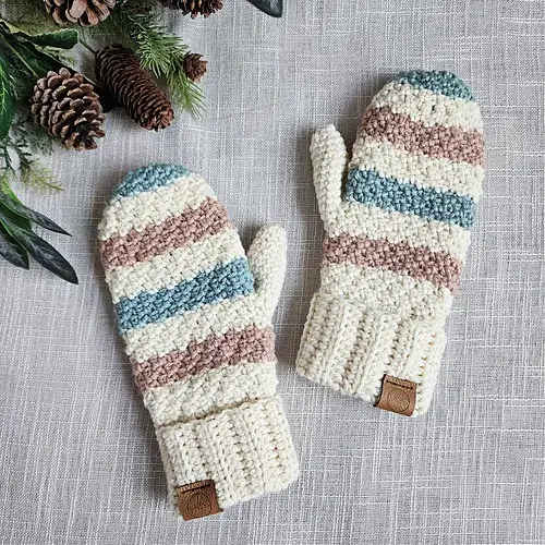 crochet striped mittens
