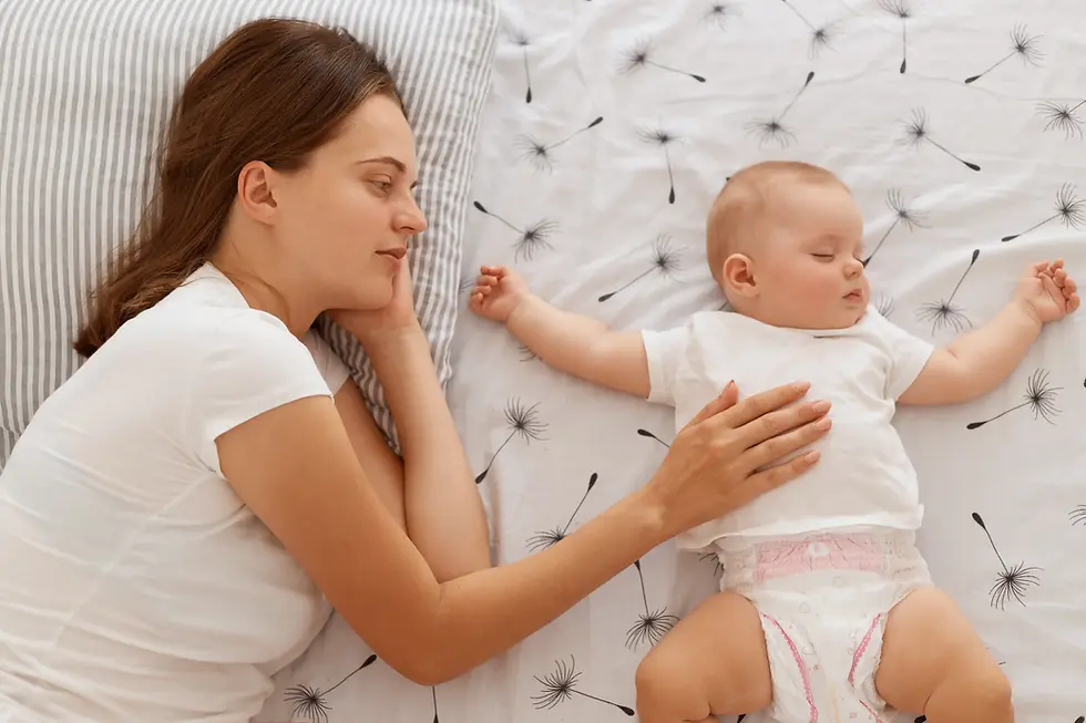 top-view-portrait-woman-sleeping-with-her-small-daughter-bed-mommy-lying-with-infant-girl-