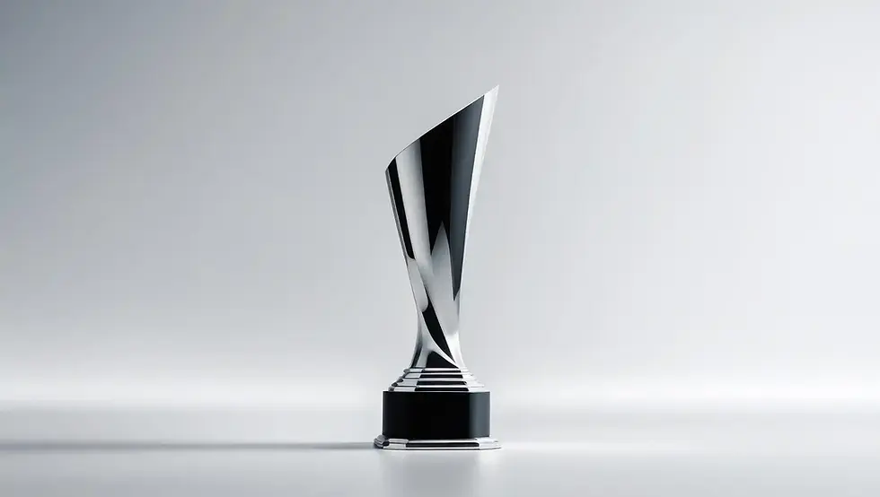 Modern silver trophy award with a twisted design