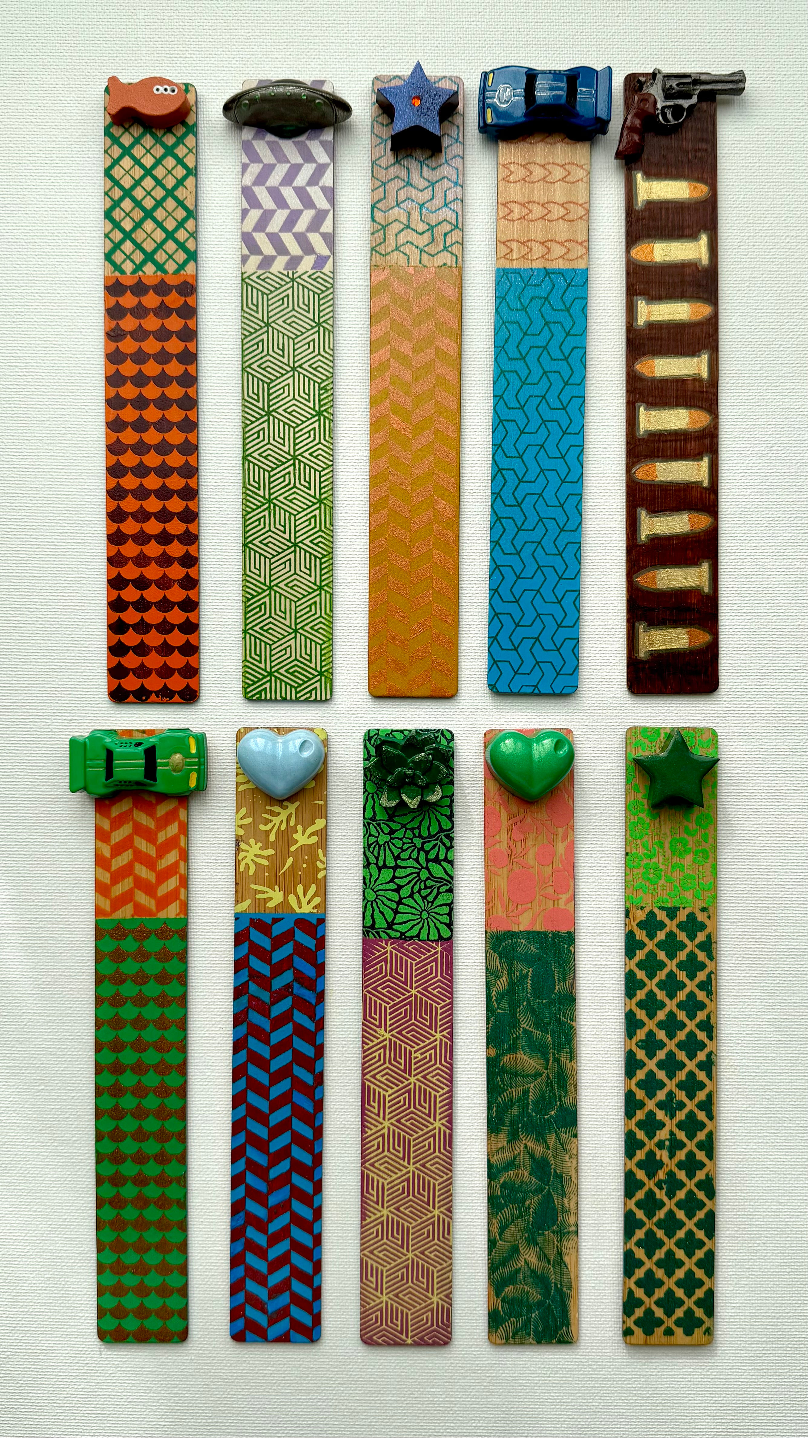 Handmade Geometric Bookmark with Custom Ceramic Resin Top