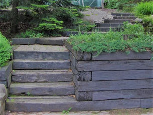 railroad tie landscaping, railroad tie raised garden Beds Fairbanks