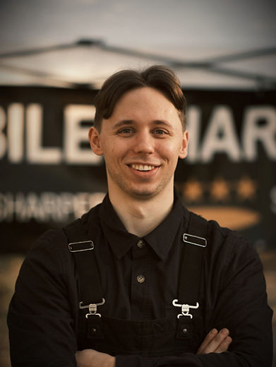 Parker Boewe, the professional sharpener and face of the company "Sharper By Parker - Knife Sharpening"